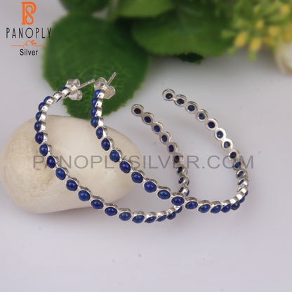Lapis Lazuli Round 925 Sterling Silver Hoop Earrings