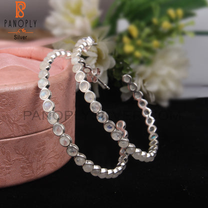Rainbow Moonstone 925 Sterling Silver Hoop Earrings