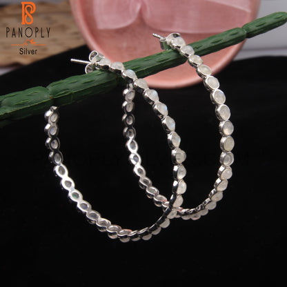 Rainbow Moonstone 925 Sterling Silver Hoop Earrings