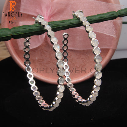 Rainbow Moonstone 925 Sterling Silver Hoop Earrings