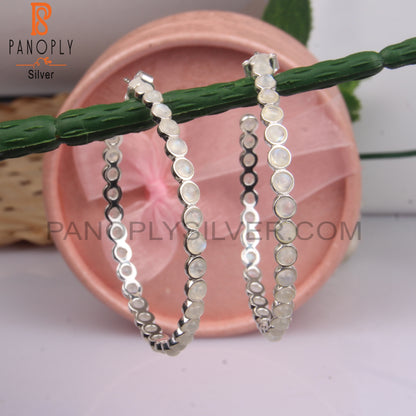 Rainbow Moonstone 925 Sterling Silver Hoop Earrings