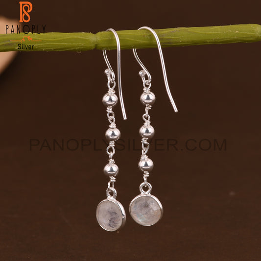 Rainbow Moonstone Round 925 Sterling Silver Earrings For Gift