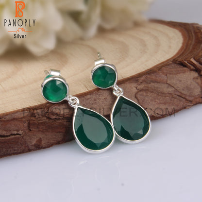 Hand Hammered Green Onyx 925 Sterling Silver Pretty Earrings