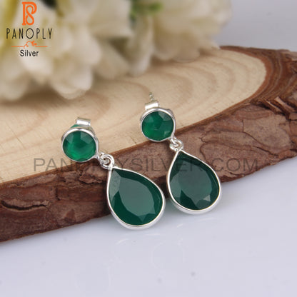 Hand Hammered Green Onyx 925 Sterling Silver Pretty Earrings