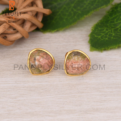 Unakite Heart 925 Sterling Silver Earrings