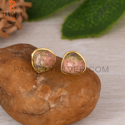 Unakite Heart 925 Sterling Silver Earrings