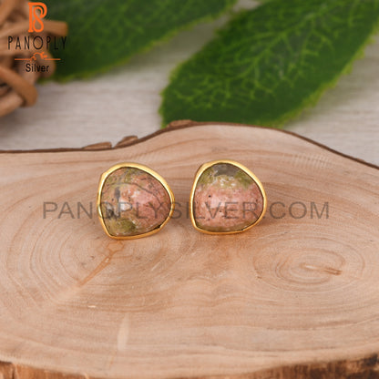 Unakite Heart 925 Sterling Silver Earrings