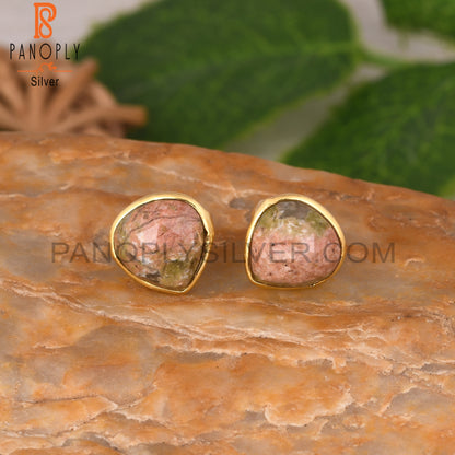 Unakite Heart 925 Sterling Silver Earrings