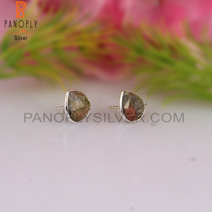 Unakite 925 Sterling Silver Studs Earrings