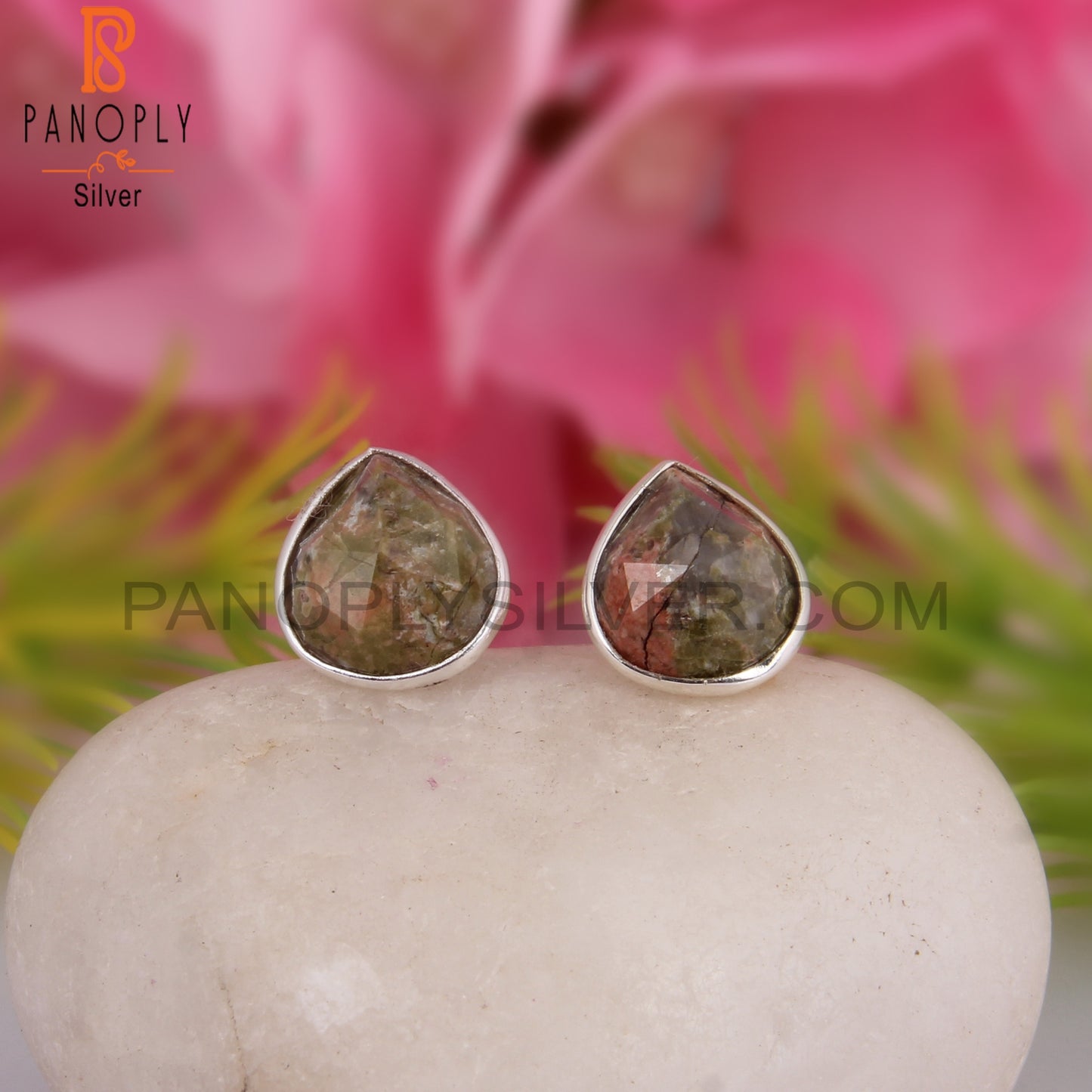 Unakite 925 Sterling Silver Studs Earrings