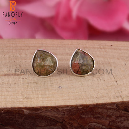 Unakite 925 Sterling Silver Studs Earrings