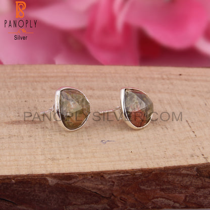 Unakite 925 Sterling Silver Studs Earrings