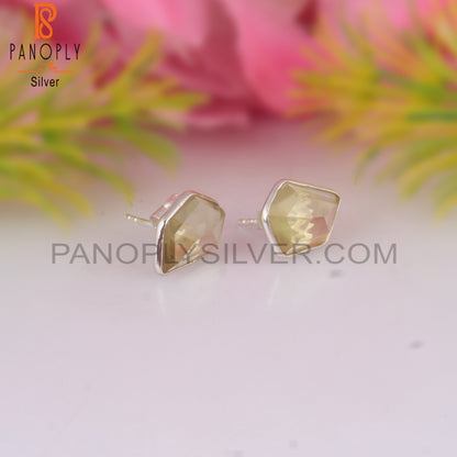 Lemon Topaz Pentagon 925 Sterling Silver Studs Earrings