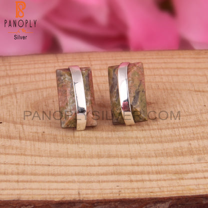 Unakite Beguette 925 Sterling Silver Studs Earrings