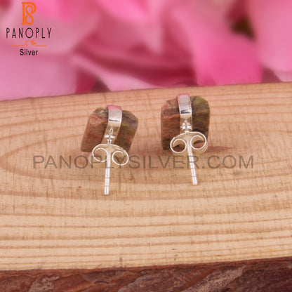 Unakite Beguette 925 Sterling Silver Studs Earrings