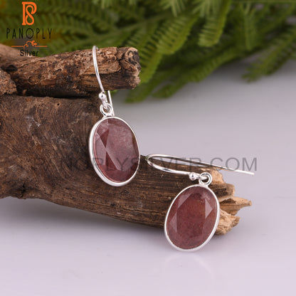 Strawberry Quartz Oval 925 Sterling Silver Party Earrings