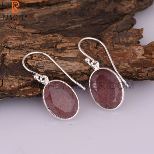 Strawberry Quartz Oval 925 Sterling Silver Party Earrings