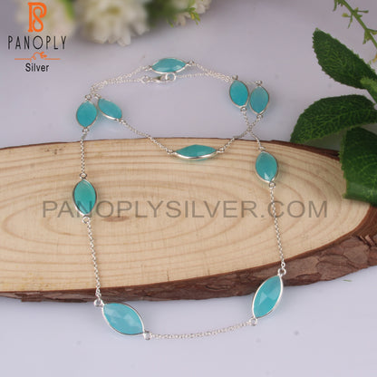 Aqua Chalcedony Marquise Shape 925 Sterling Silver Necklace