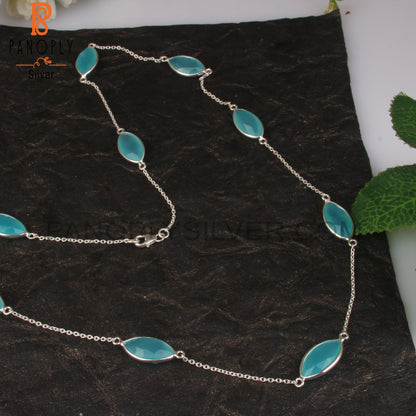 Aqua Chalcedony Marquise Shape 925 Sterling Silver Necklace