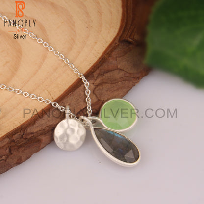 Prehnite Chalcedony & Labradorite 925 Sterling Silver Pendant