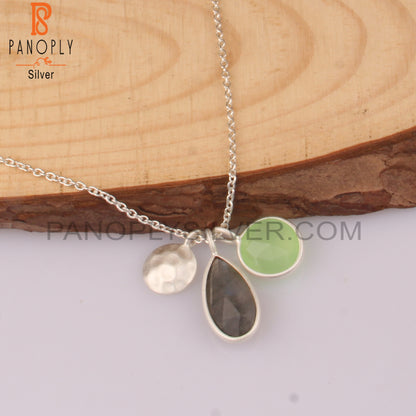 Prehnite Chalcedony & Labradorite 925 Sterling Silver Pendant