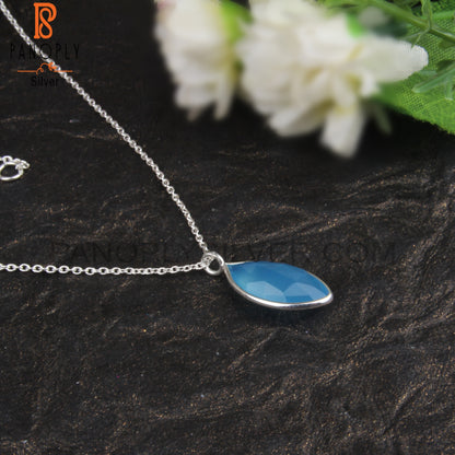 Blue Chalcedony Marquise Shape 925 Silver Pendant With Chain