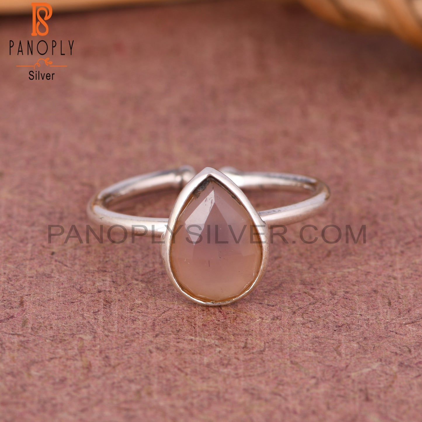 Rose Chalcedony Pear Shape 925 Sterling Silver Ring