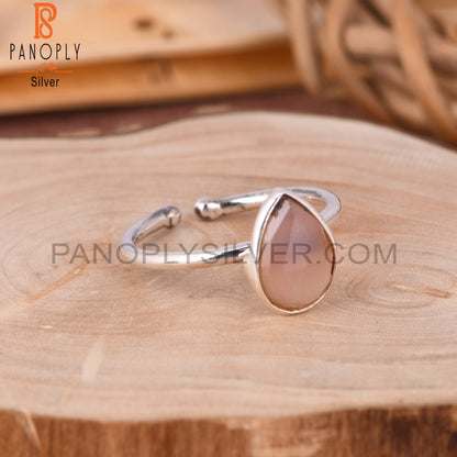 Rose Chalcedony Pear Shape 925 Sterling Silver Ring