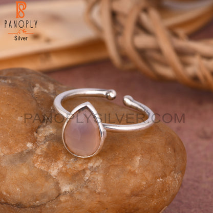 Rose Chalcedony Pear Shape 925 Sterling Silver Ring