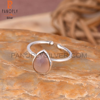 Rose Chalcedony Pear Shape 925 Sterling Silver Ring