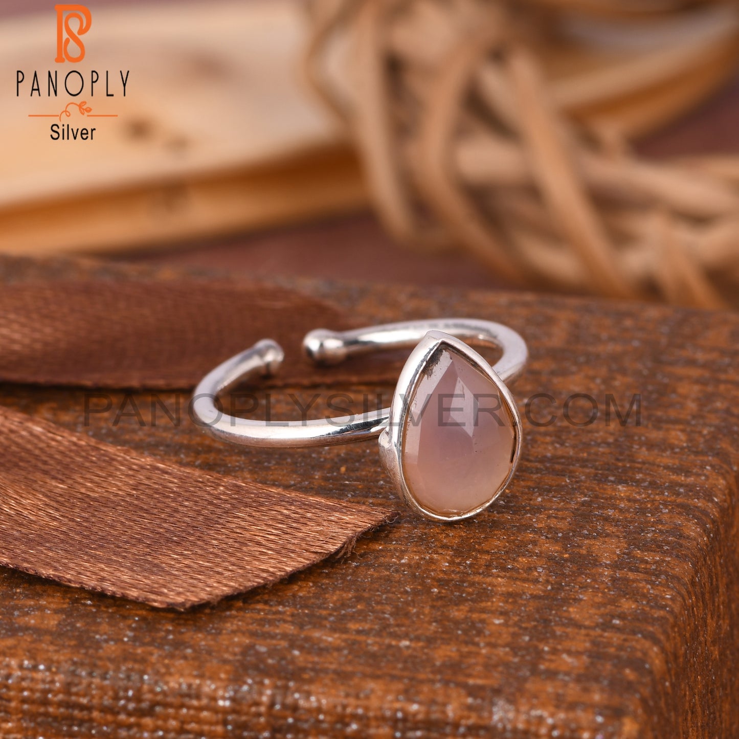 Rose Chalcedony Pear Shape 925 Sterling Silver Ring