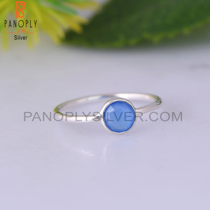Blue Chalcedony Round Sterling Silver 925 Sterling Silver Ring