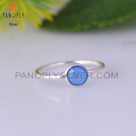 Blue Chalcedony Round Sterling Silver 925 Sterling Silver Ring