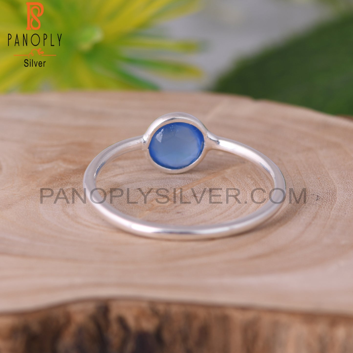 Blue Chalcedony Round Sterling Silver 925 Sterling Silver Ring