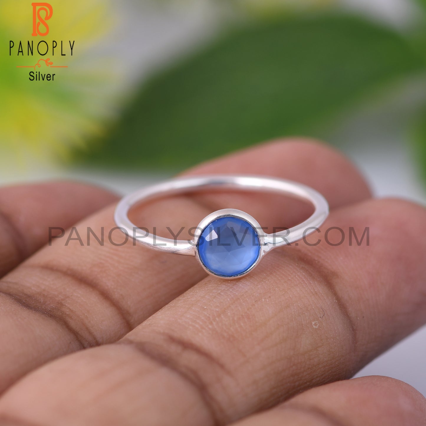 Blue Chalcedony Round Sterling Silver 925 Sterling Silver Ring