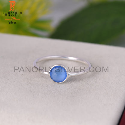 Blue Chalcedony Round Sterling Silver 925 Sterling Silver Ring